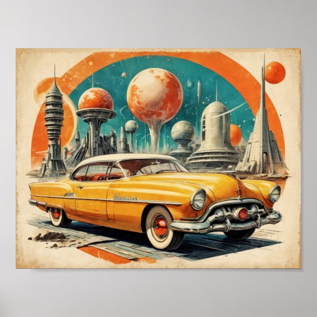 Tankstelle für Retro Futurism Car Fuel Station der Poster (Vorne)