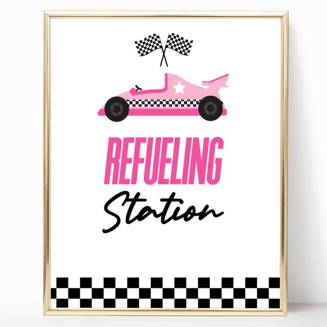 Tankstelle Rosa Race Car Drink Table Sign Poster (Von Creator hochgeladen)