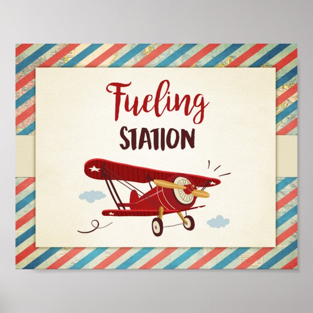Tankstelle Unterzeichnen Flugzeug Trinktisch Poster (Vorne)