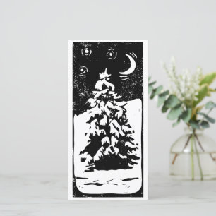 Tanne Baum in Snowy Landschaft Lino Print Feiertagskarte