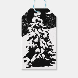 Tanne Baum in Snowy Landschaft Lino Print Geschenk Geschenkanhänger
