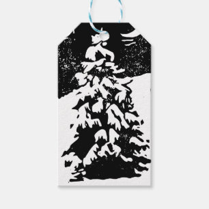 Tanne Baum in Snowy Landschaft Lino Print Geschenk Geschenkanhänger