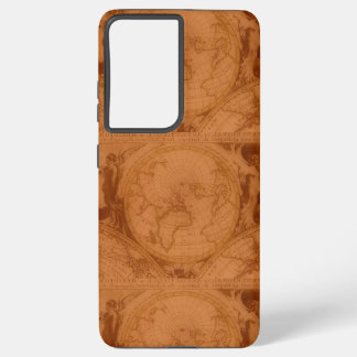 Tanned Leather Red Brown Alte Weltkarte Samsung Galaxy Hülle