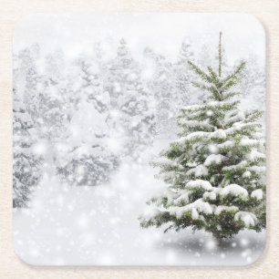 Tannen-Baum im starken Schnee Rechteckiger Pappuntersetzer