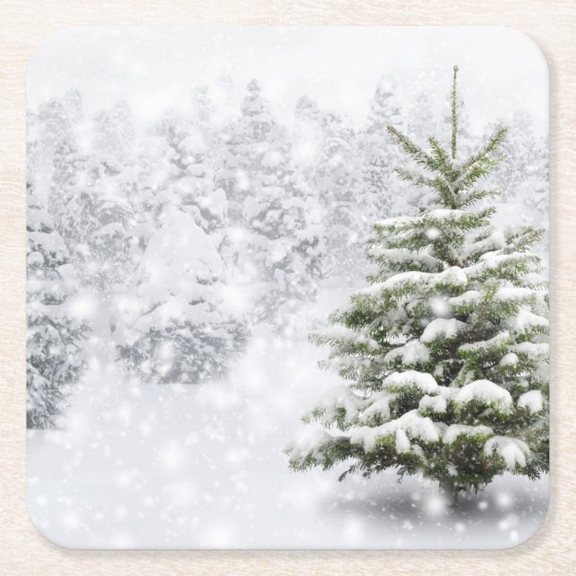 Tannen-Baum im starken Schnee Rechteckiger Pappuntersetzer (Vorderseite)
