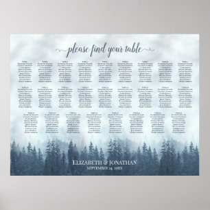 Tannen-Hochzeits-Sitzplan für 26 Tische Misty Blue Poster