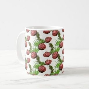 Tannen und Äste auf Weiß. Kaffeetasse