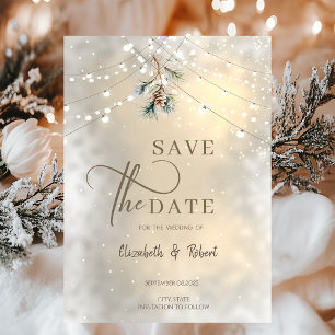 Tannen Zapfen Lichterkette Winterhochzeit Termin v Save The Date