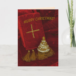 Tannenbaum goldenes Kreuz Frohe Weihnachten Text Dankeskarte