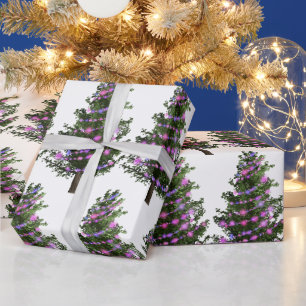 Tannenbaum mit lila Lichtern in Kieferngrün zur We Geschenkpapier