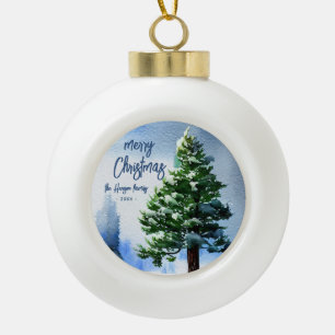Tannenbaum mit Schnee Aquarellmalerei Weihnachten Keramik Kugel-Ornament