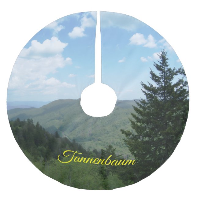 Tannenbaum Mountain Scene Christmas Tree Skirt Polyester Weihnachtsbaumdecke (Vorderseite)