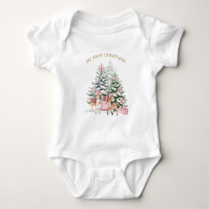 Tannenbaum Reh Baby erstes Weihnachten Strampler