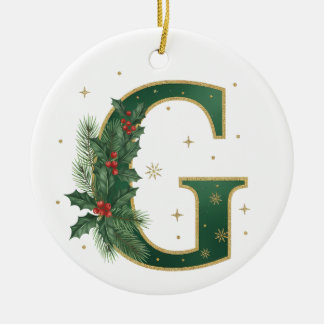Tannenbaum-Stechpalme-Weihnachten Buchstabe G Keramik Ornament