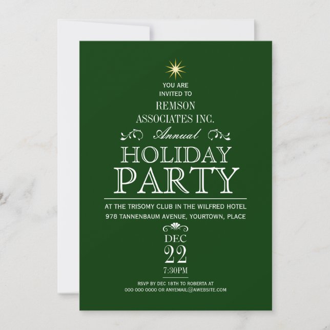 Tannenbaum Typographic Emerald Holiday Party Einladung (Vorderseite)