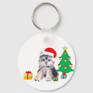 Tannenbaum, Yorkshire-Welpe & Geschenke Schlüsselanhänger
