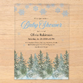 Tannenbäume Winter Baby Shower Schneeglöckchen Acryleinladungen