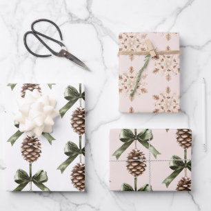 Tannenzapfen Grün Schleife Weihnachten Creme Schne Geschenkpapier Set