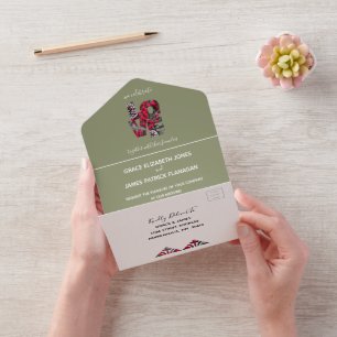 Tannenzapfen Immergrüne Rote Beeren Hochzeit All In One Einladung