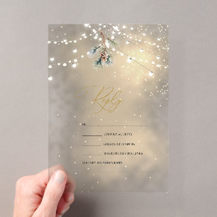 Tannenzapfen-Lichterkette Winterhochzeit RSVP Acryleinladungen