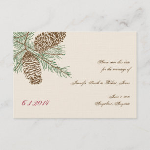 Tannenzapfen Natur auf Creme Hochzeit Save the Dat Einladung