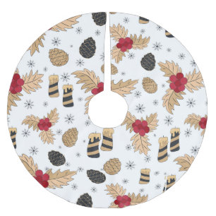 Tannenzapfen- und Stechpalmen-Weihnachtsbaum-Unter Polyester Weihnachtsbaumdecke