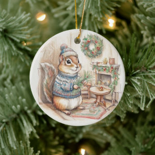 Tannenzapfhörnchen-Weihnachts-Wildlife-Ornament Keramik Ornament
