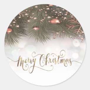 Tannenzweig Ornamente Frohe Weihnachten Runder Aufkleber