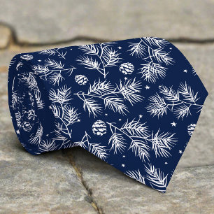 Tannenzweig Schnee Navy Muster Weihnachten Krawatte