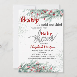 Tannenzweig Stechpalme Beere Schnee Baby Shower  Einladung