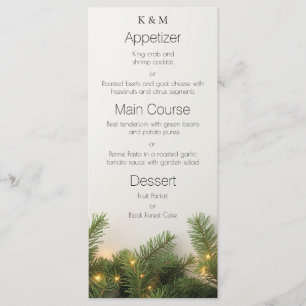 Tannenzweige und Weihnachtsbeleuchtung Elegantes E Menükarte