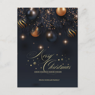Tannenzweige, Weihnachtskugeln Schwarz Frohe Weihn Feiertagspostkarte