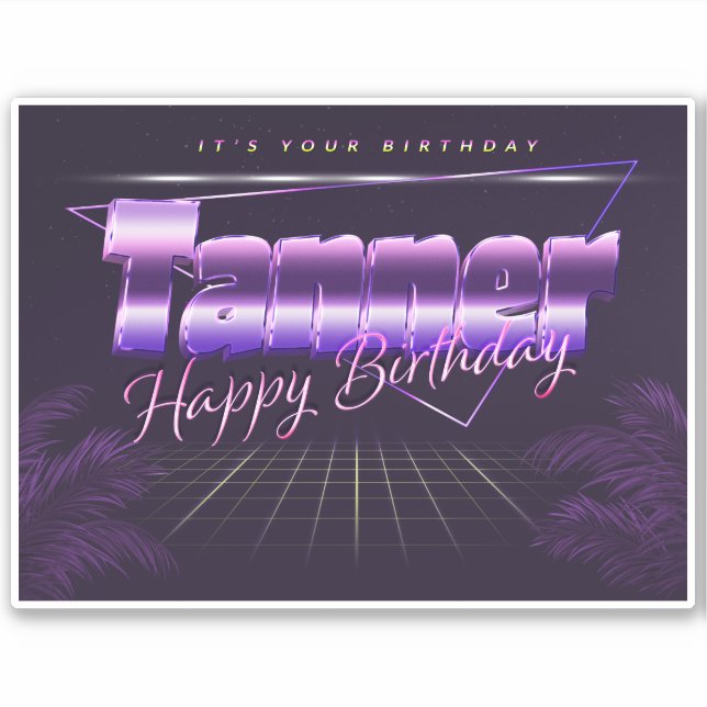 Tanner Name Vorname lila retro Sticker Geburtstag (Vorderseite)
