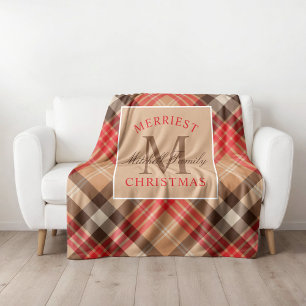 Tannrotes Tartan-Monogramm 'Fröhlichstes Weihnacht Fleecedecke