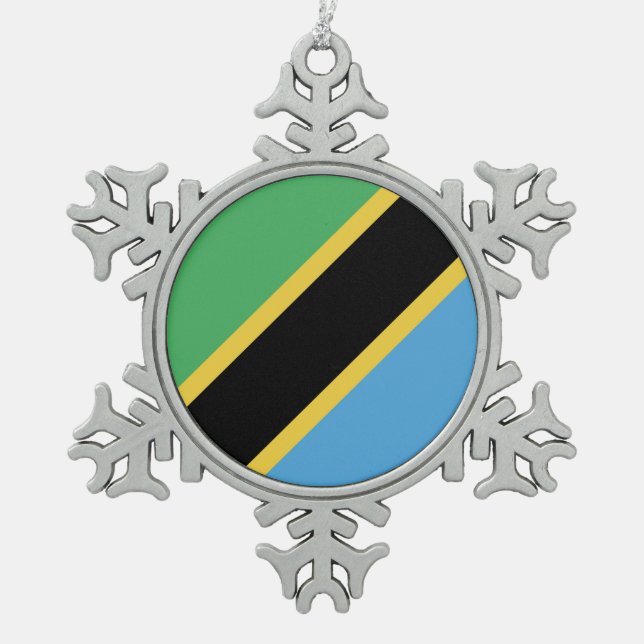 Tansania-FlaggenEmblem Schneeflocken Zinn-Ornament (Vorderseite)