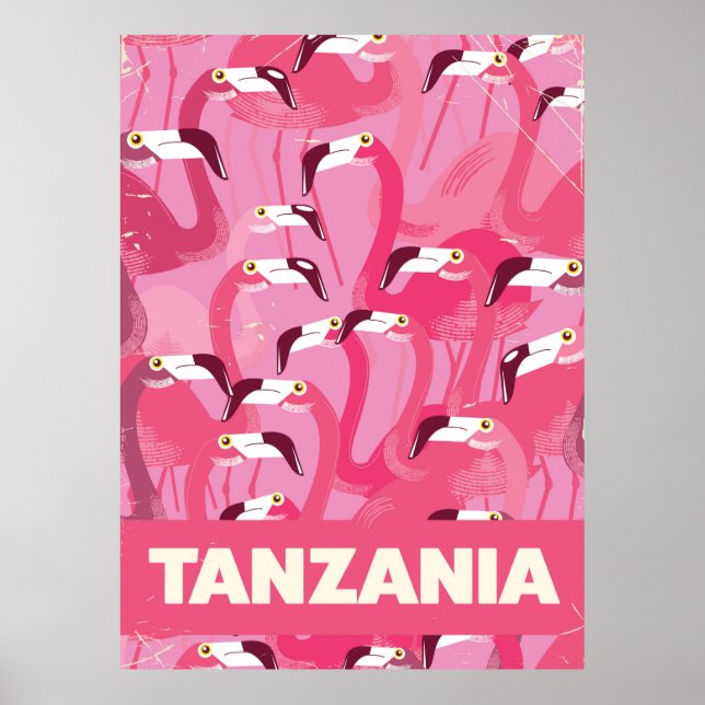 Tansania Flamingos Retroposter Poster (Vorne)