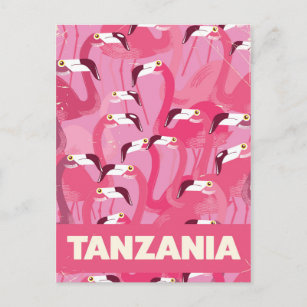 Tansania Flamingos Retroposter Postkarte