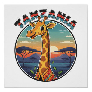 Tansania-Giraffe nationales Tier-Symbol Cartoon cu Poster