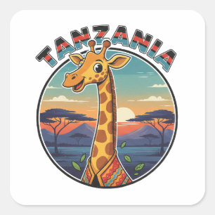 Tansania-Giraffe nationales Tier-Symbol Cartoon cu Quadratischer Aufkleber