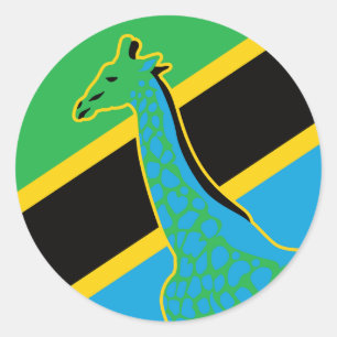Tansania Giraffe Tansania Nationale Tierflagge Runder Aufkleber