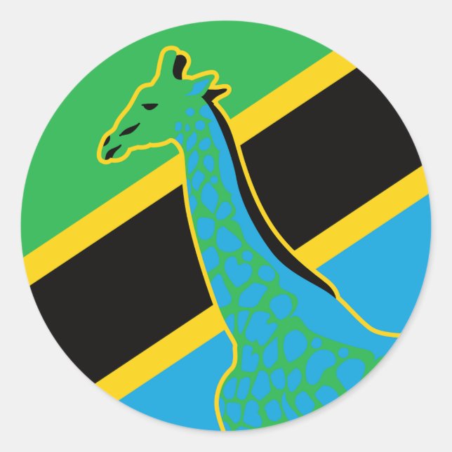 Tansania Giraffe Tansania Nationale Tierflagge Runder Aufkleber (Vorderseite)