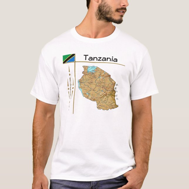 Tansania Karte + Flagge + T - Shirt (Vorderseite)