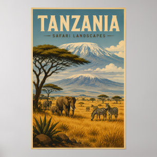 Tansania-Safari-Zebra-Illustration-Reise-Kunst Poster