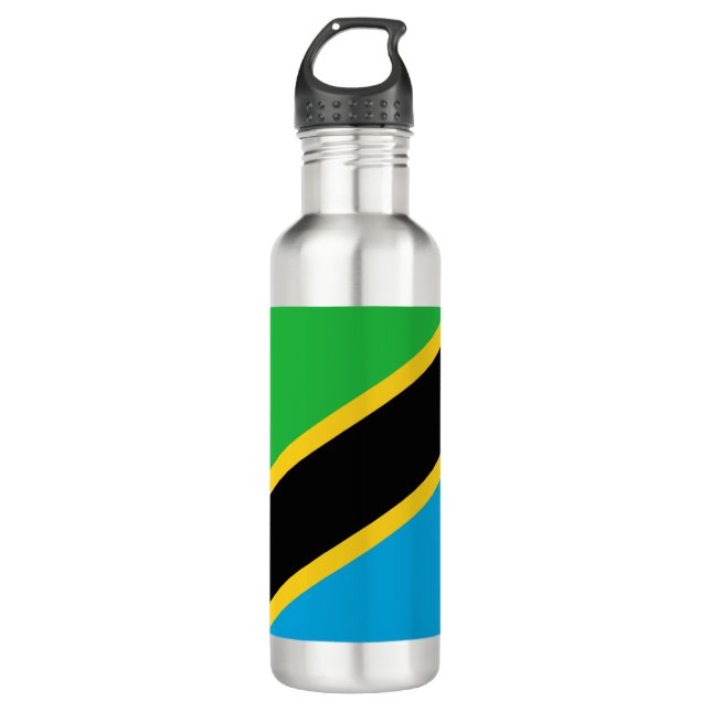 tansanische Flagge Edelstahlflasche (Vorderseite)