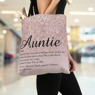 Tante Auntie Definition Schrift Rose Gold Glitter Tasche