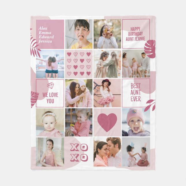 Tante Birthday Niece Nephew Foto Collage Pink Fleecedecke (Vorderseite)