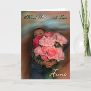 Tante Bouquet Liebe Kleinkind umarmt Rose Karte