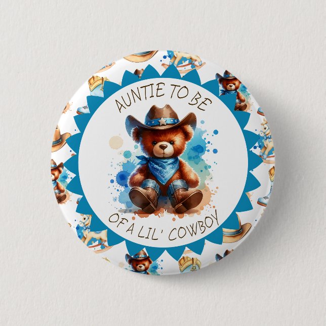 Tante | Cowboy Teddy Bear Boy's Baby Shower Button (Vorderseite)