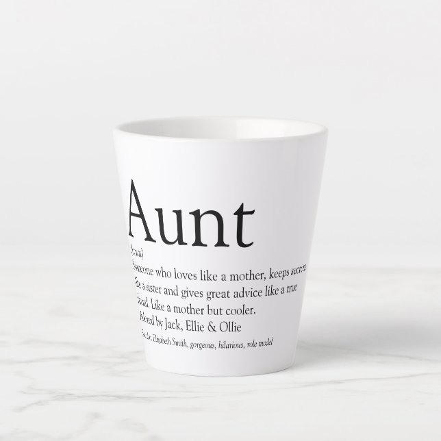 Tante Definition Sprichwort Schwarz und Weiß Milchtasse (Vorderseite)