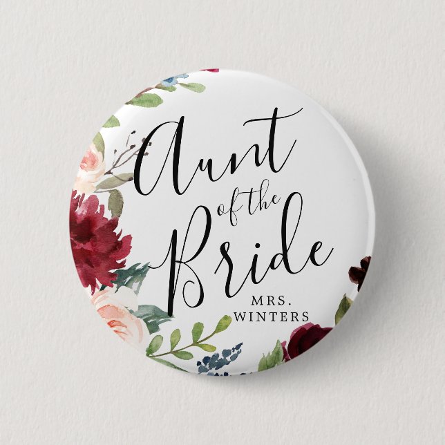 Tante der Braut | Burgundy Bouquet Wedding Button (Vorderseite)